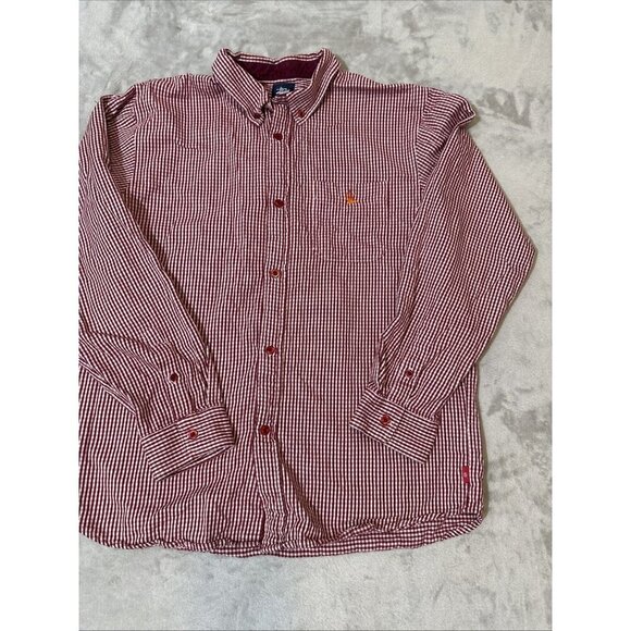 Men’s Stussy Button Up Flannel Shirt Red White Size Medium - Picture 5 of 11